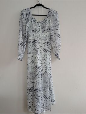 AllSaints Light Gray Printed Long-Sleeve Midi Dress